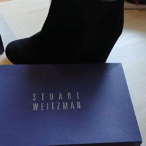 Stuart Weitzman Black Suede Wedge Ankle Boots